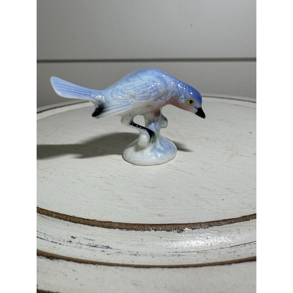 VTG Porcelain Blue Bird Miniature Figurine 2” X 1.25”
